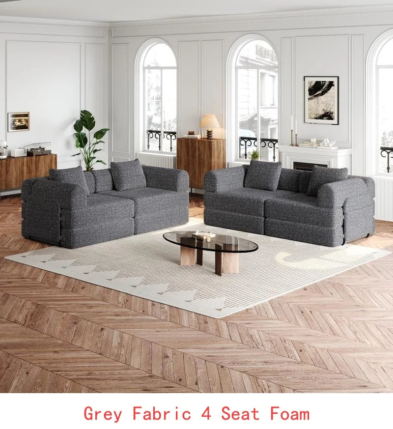 8-Seater Convertible Chenille Sofa Bed with Side Storage Pockets, Foldable for Living Rooms, Bedrooms, and Studies, Carpeted