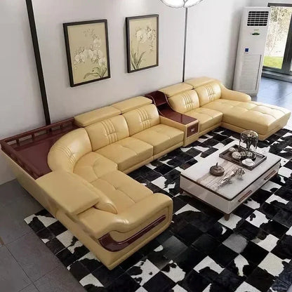 MANBAS Premium Italian Genuine Leather Sofa Sets Big Sectional Couch Living Room Sofas With Adjustable Headrests Home Furniture