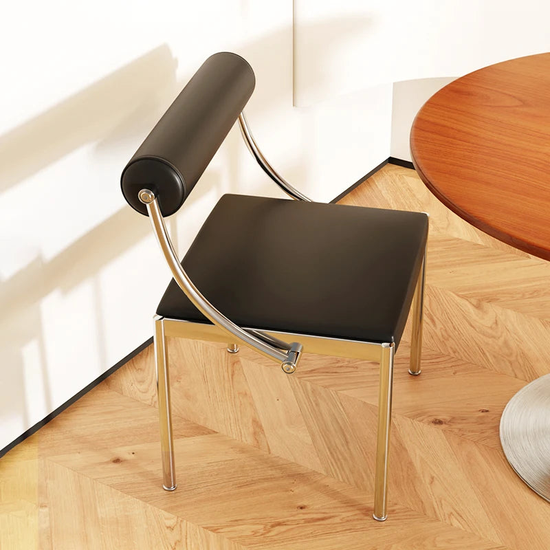 Mid-Century Designer Chair Industrial Metal Dining Seat Bedroom Vanity Stool with Backrest Stainless Steel Office Chair for Home