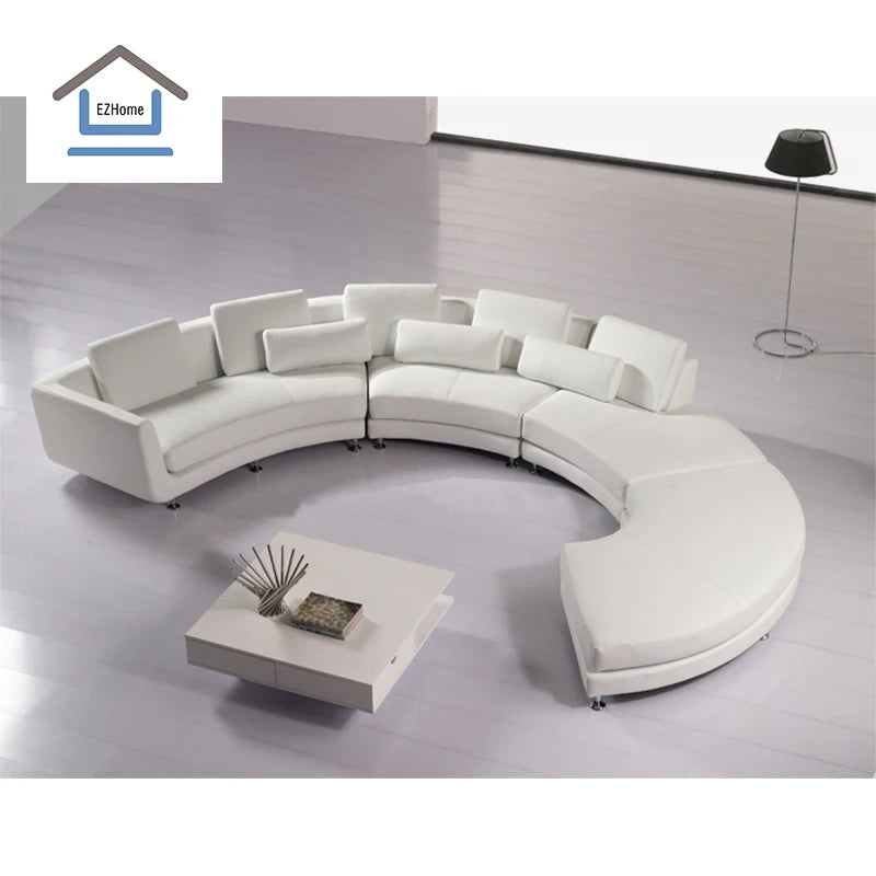 Living room Sofa set Simple curved Shaped meeting room leather sofa  furniture couch