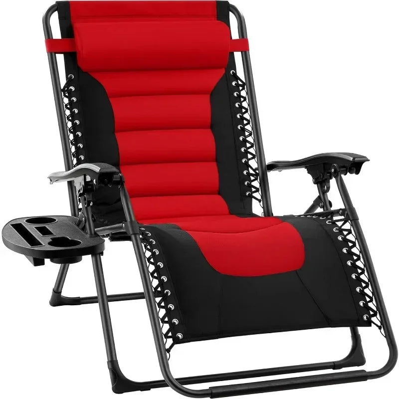 v Oversized Padded Zero Gravity Chair, Folding Outdoor Patio Recliner, XL Anti Gravity Lounger for Backyard w/Headrest, Cup Hold