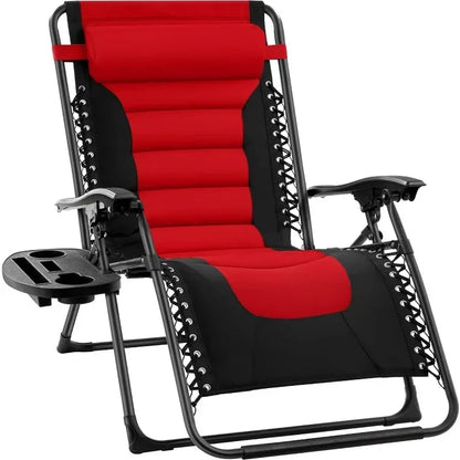 v Oversized Padded Zero Gravity Chair, Folding Outdoor Patio Recliner, XL Anti Gravity Lounger for Backyard w/Headrest, Cup Hold