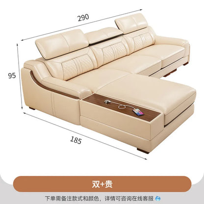 Nordic light luxury leather sofa size apartment living room simple corner princess L-shaped combination sofa