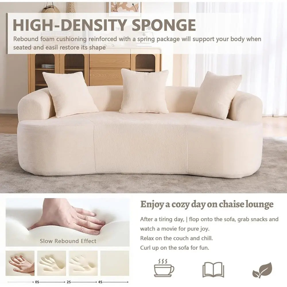 67” Beige Curved Loveseat Soa, Luxury Plush Chenille Curved Couch with 3 Throw Pillows & Extra Wide Armrests, Comy Upholstered O