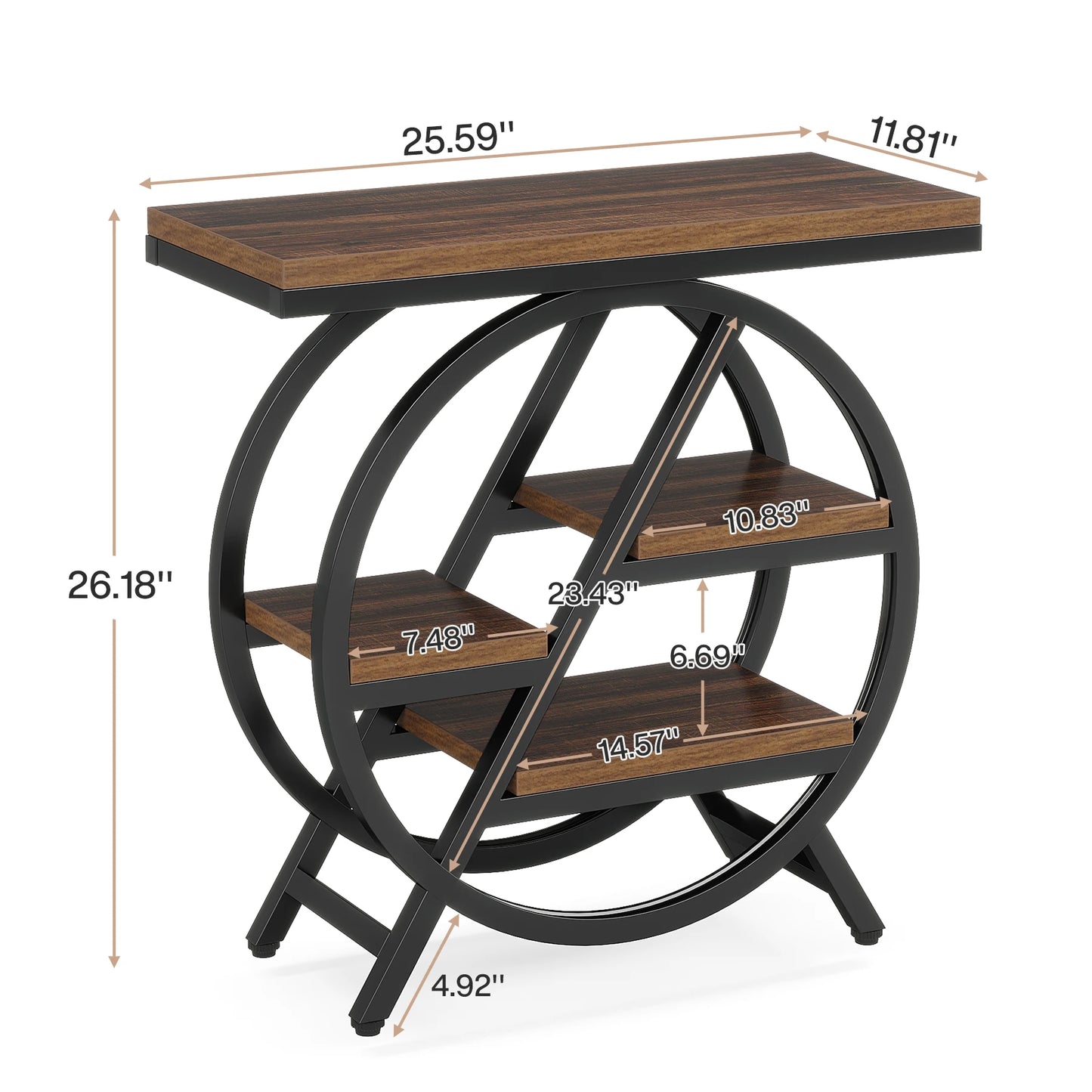 Tribesigns End Table for Living Room, 3-Tier Narrow Side Table with Storage, Wood Sofa Side Table with Geometric Metal Frame