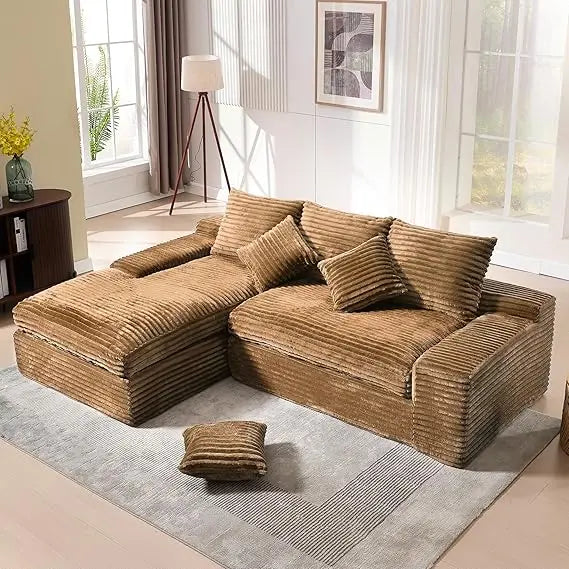 Luxury 98.8 Inch L-Shaped Sectional Sofa with Chaise, Plush Corduroy Cloud-Like Comfort for Home Living