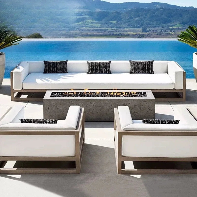 Villa courtyard sofa combination leisure hotel terrace waterproof sunscreen sofa outdoor terrace wood grain lacquer sofa