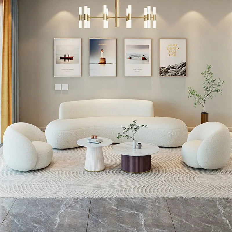 Comfort Beige Lamb Fleece Sofa with Soft Sponge Cushion Modern Sturdy Wooden Frame Living Room Couches Office Hotel Lounge Sofas