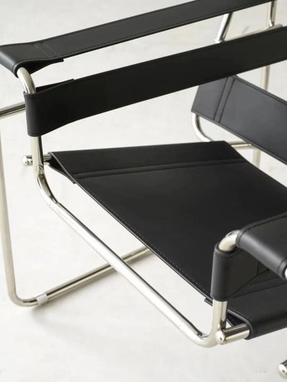 Bauhaus Tubular Steel Leather Sling Chair Mid Century Modern Lounge Armchair Iconic Minimalist Accent Seating