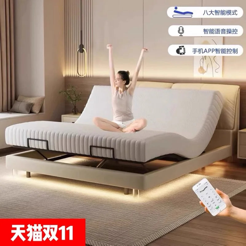 Smart bed, multi-functional modern bedroom double lift no headboard, zero pressure cotton mattress remote control electric bed