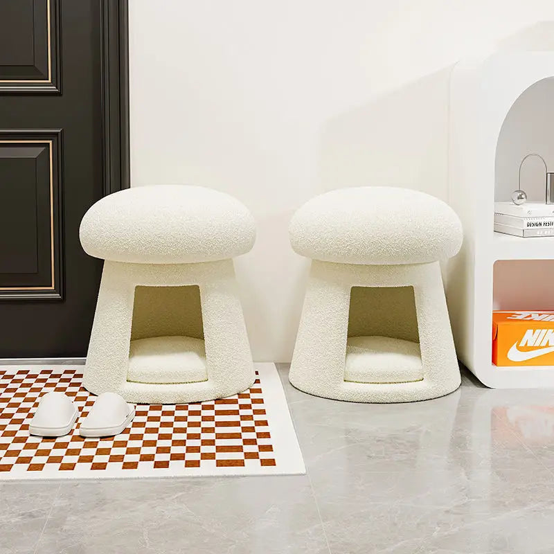 Creative Cat Nest Shoe Changing Stool Household Cream Style Mushroom Low Stool Entrance Entrance Storage Stool Multi-functional