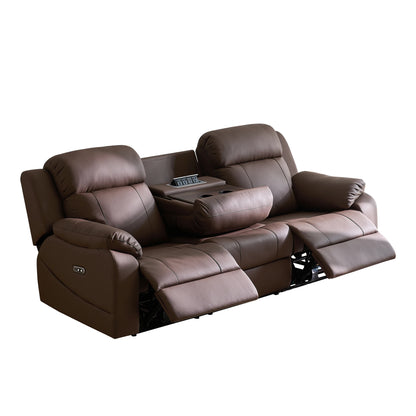 Sofa with Power Outlet, USB, and Hidden Cup Holders – Genuine Leather Recliner