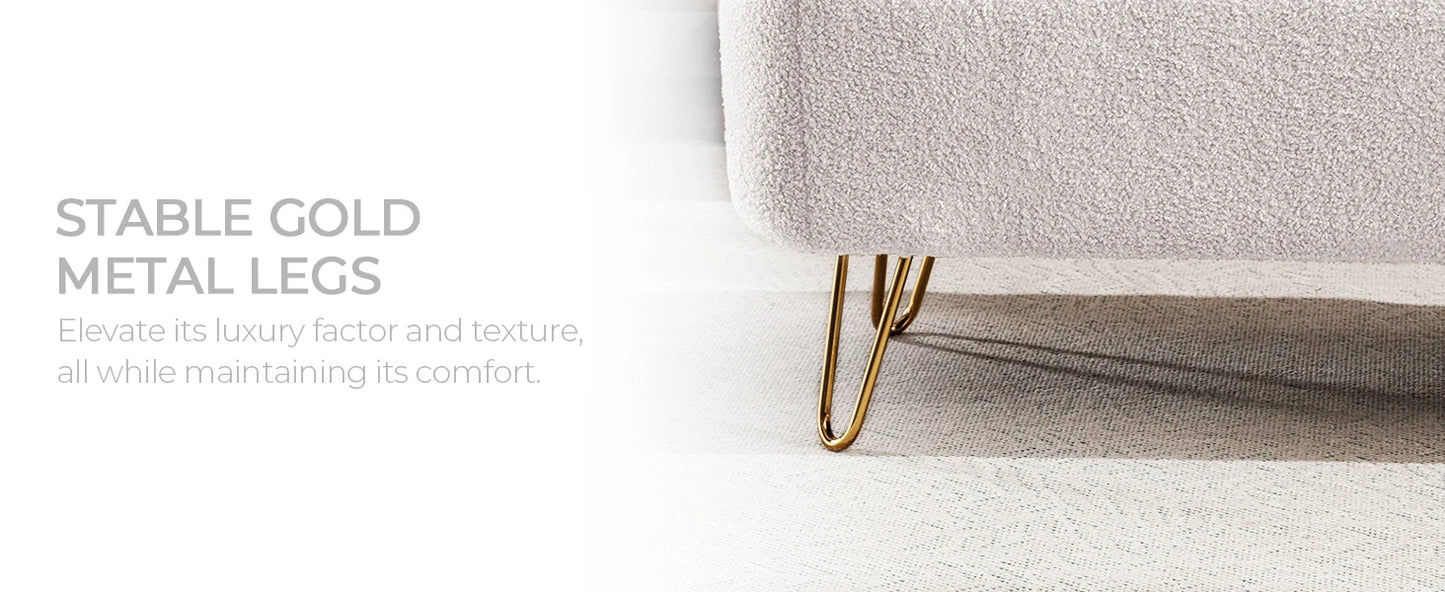 40" Boucle Sherpa Upholstered Ottoman Bench with Gold Legs - Storage for Bedroom End, Entryway, Living Room