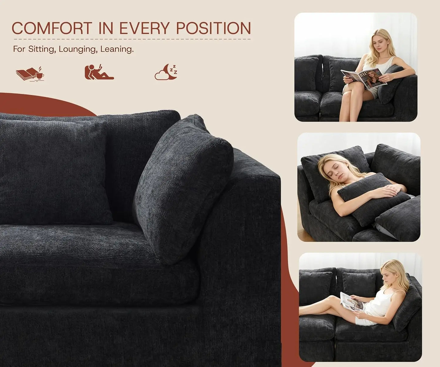 110''Oversized Modular Sectional Sofa Chenille Deep Seat Memory Foam L Shape Ottoman 2 Pillows Washable Cover Living Room Custom