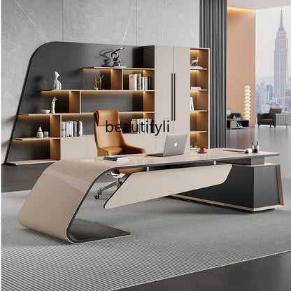 Desk boss table light luxury, big desk, writing desk file cabinet paint boss table
