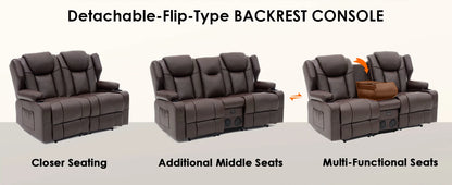 Redlife Loveseat Recliner Sofa with Console,Manual Pull Reclining Couch,Heating & Massage,USB & Power Outlet,Home Theater&RV
