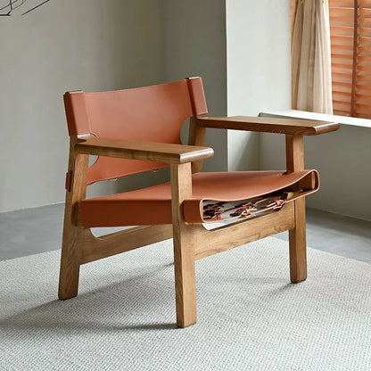 Luxury Modern Solid Wood Sofa Chair Leisure for Living Room Bedroom Lazy Lounge Single Mid century Leather Hotel Unique Design