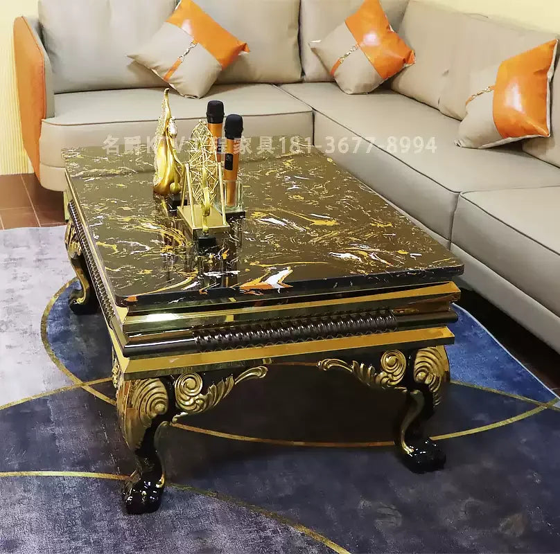New KTV coffee table party bar light luxury marble coffee table European card seat stainless steel table customizat