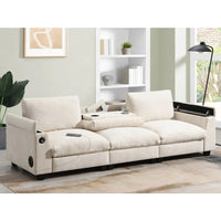 9635''Chenille Sectional Sofa with Bluetooth Speaker Comfy Cloud Couch Set with Drop Down Table Cup Holders USB Charger Storage