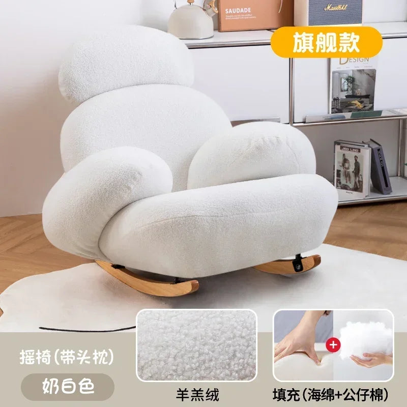 A  New Arrivals White Rocking Chair Living Room Adult Recliner Home Lounge Sofa Chair Lambswool Rocking Chair