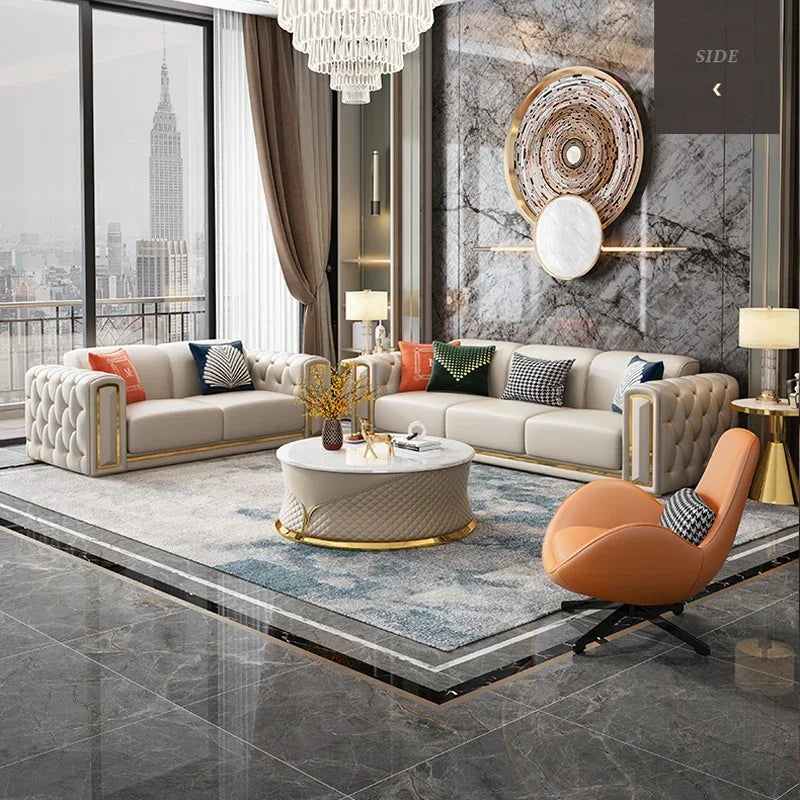 Luxury Design Sectional 1 2 3 Seater Leather Tufted Sofa Set Modern U Shape Living Room Furniture