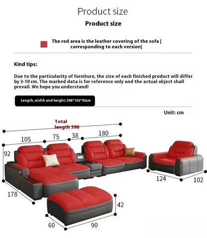Premium Italian Genuine Leather Sectional Sofa Sets Couch Sofas with USB and Bluetooth Speaker - MANBAS Living Room Furniture