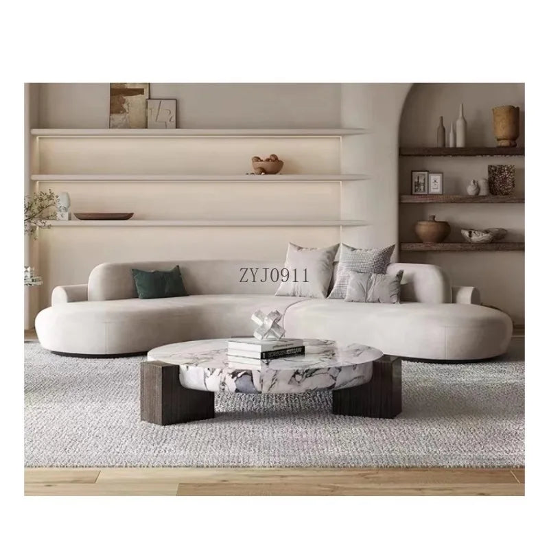 Nordic simple fabric curved corner multi-person living room beauty salon hotel reception sofa