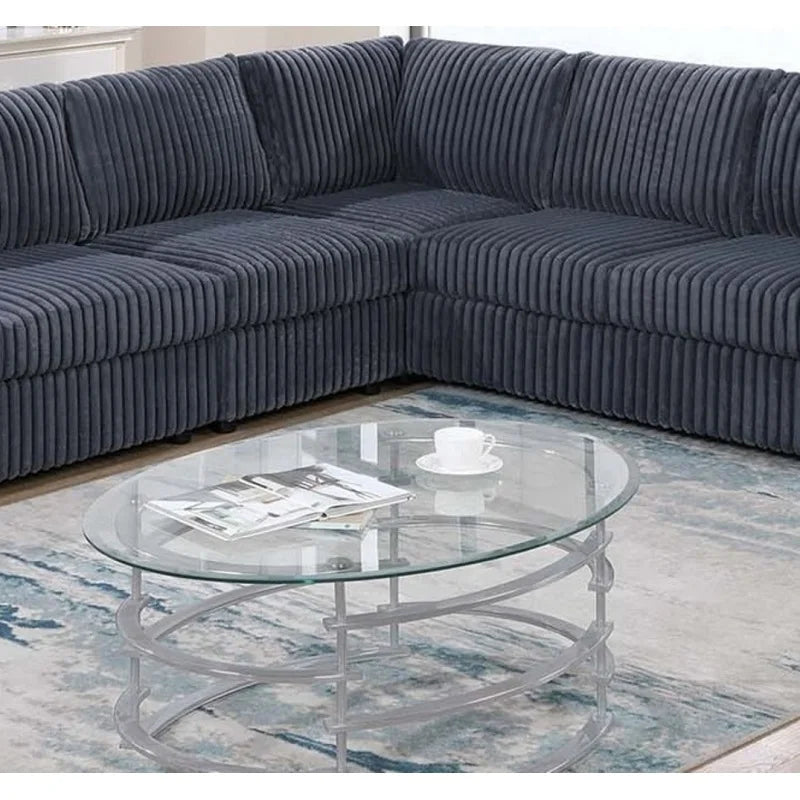 Elegant 4-Pc Sectional Set Dark Gray One Arm Loveseat Corner Wedge Armless Chair Corduroy Upholstered L-Shaped Plush Couch