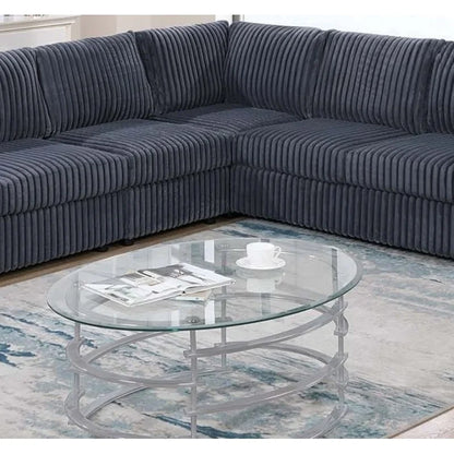 Elegant 4-Pc Sectional Set Dark Gray One Arm Loveseat Corner Wedge Armless Chair Corduroy Upholstered L-Shaped Plush Couch