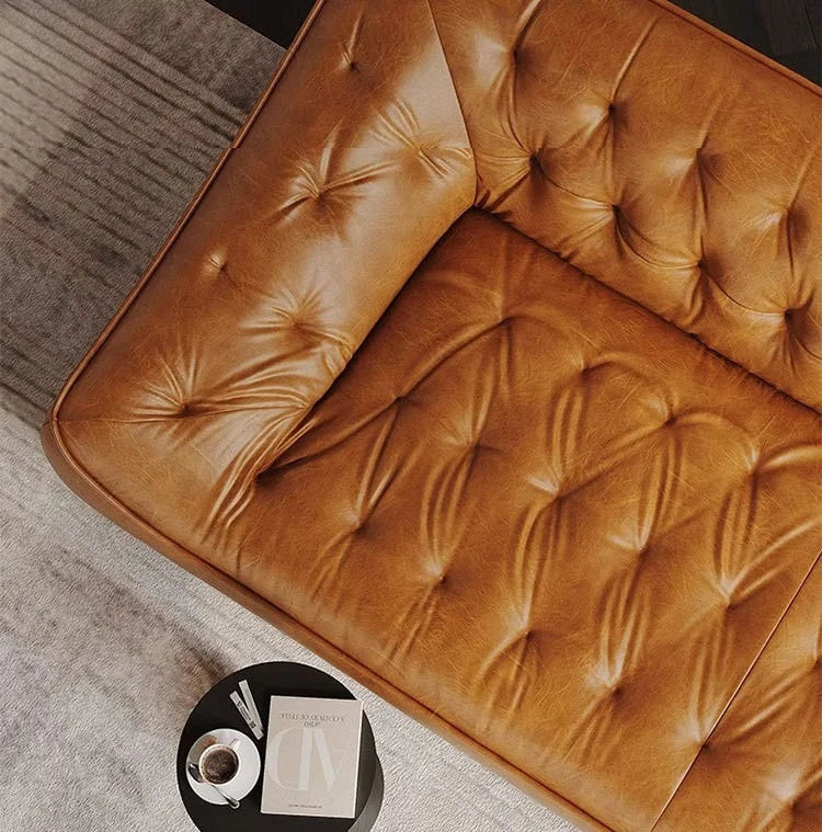 Leather sofa, small apartment living room straight row cowhide sofa