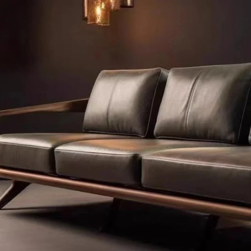 Solid Wood Three-person Living Room Lounge Sofa Small Modern Simple Apartment Armchairs Balcony Furniture