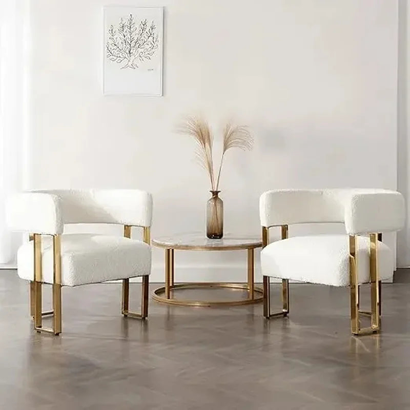 Set of 2 Ivory Velve Accent Chairs with Golden Metal Legs for Bedroom Living Room Office Reception Lounge