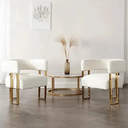 Set of 2 Ivory Velve Accent Chairs with Golden Metal Legs for Bedroom Living Room Office Reception Lounge