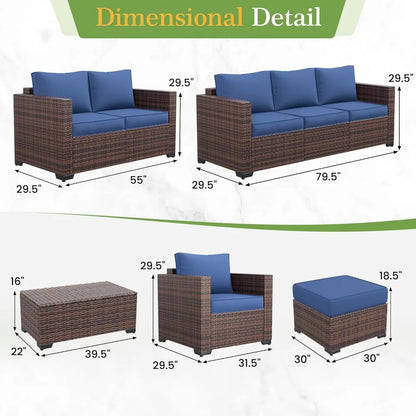 Wicker Outdoor Sofa & Patio Couch Set - High Back Waterproof Patio Furniture Single Armrest Chair with Non-Slip Cushions, Outdo