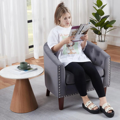 Accent Barrel Chairs Set of 2, Comfy Velvet Club Chair Armchair ,Reading Chair for Living Room Bedroom Waiting Room Office, Grey