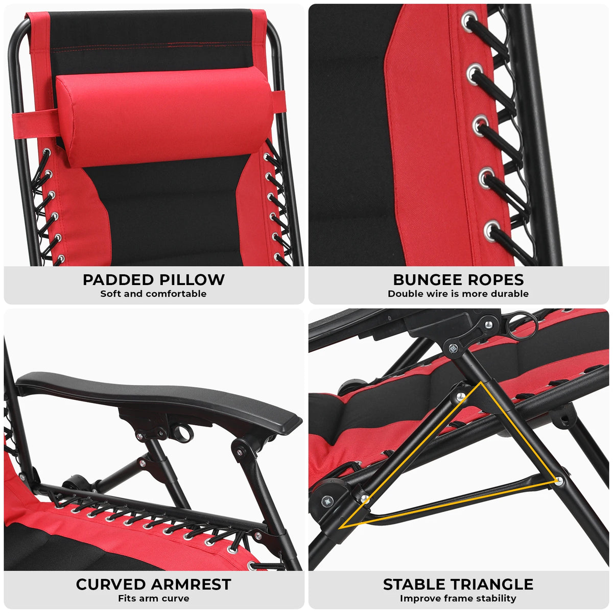 Padded Zero Gravity Lounge Chair Folding Patio Recliner with Adjustable Headrest & Cup Holder, Support 160kg Sun Loungers