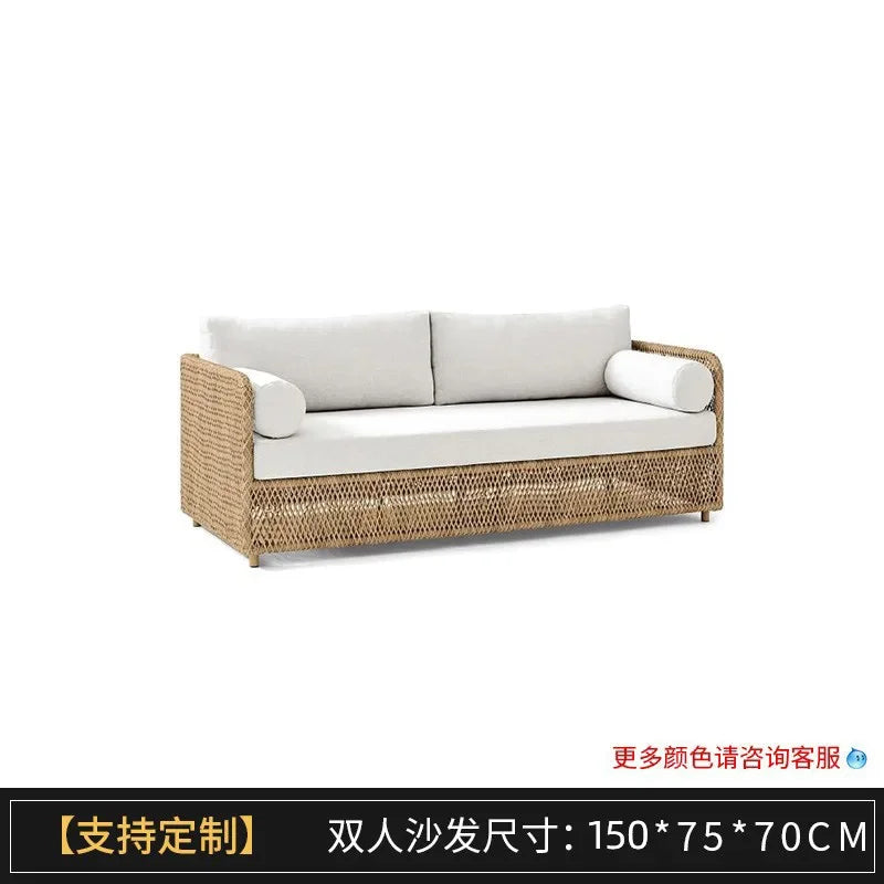Asmt52 Southeast Asian Style Outdoor Rattan Sofa for Courtyard, Balcony, Garden, Terrace, Designer Sunroom, Leisure Rattan Sofa