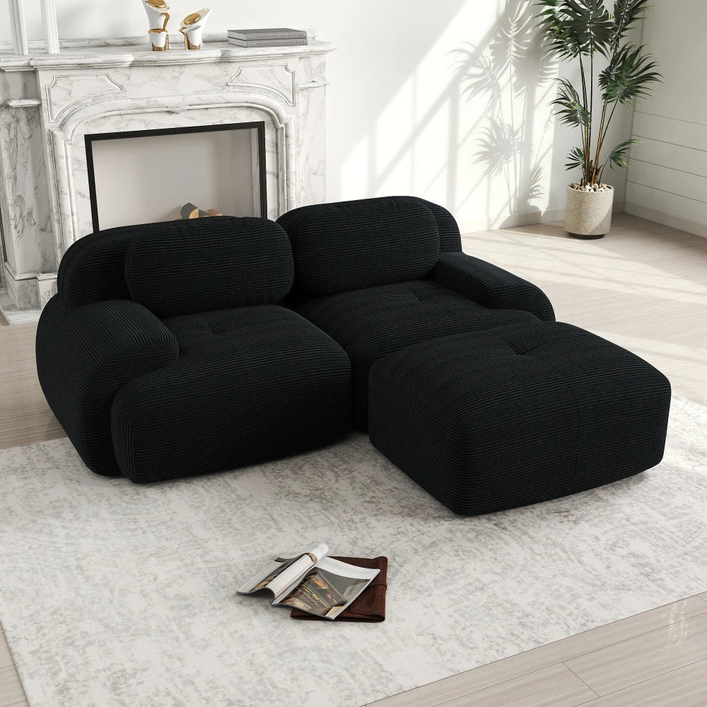 82'' Corner Sofa in Soft Cord Fabric, Modular Combined with Curved Armrests, Without Mounting, Highly Elastic Foam Upholstery