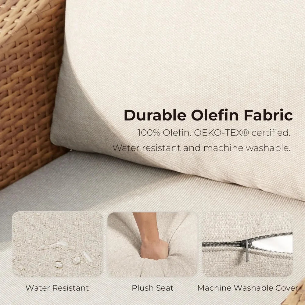 Patio Wicker Chair, 360° Swivel Outdoor Rattan Chair with Thickened Cushions for Backyard, Poolside, Garden or Porch, Beige Cus