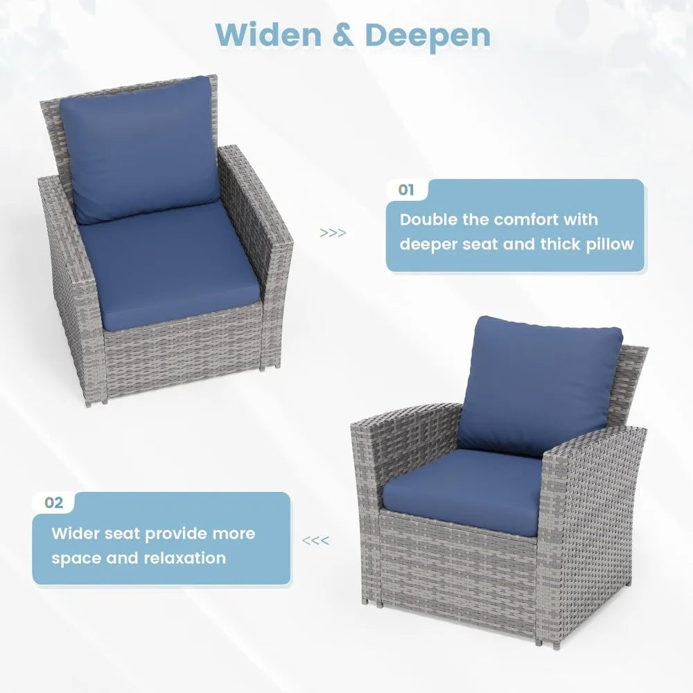 4-Piece Outdoor Wicker Patio Furniture Set, PE Rattan Sectional Sofa with Thick Cushions & Tempered Glass Table, Weather-Resist