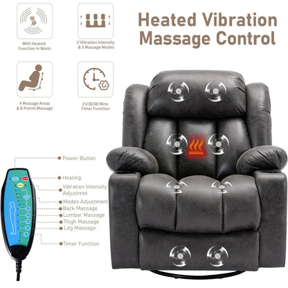360° Swivel Rocker Recliner Chair with Heat and Massage, Manual Glider Rocking Reclining Chair, Swivel Overstuffed