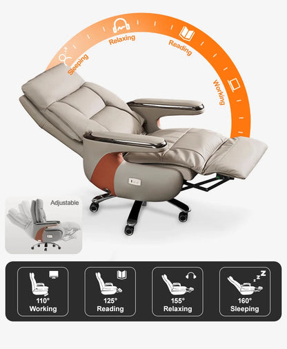 Contemporary Executive Recliner Chair Luxury Black Synthetic Leather Office Furniture Massage Feature for Boss Office Workers