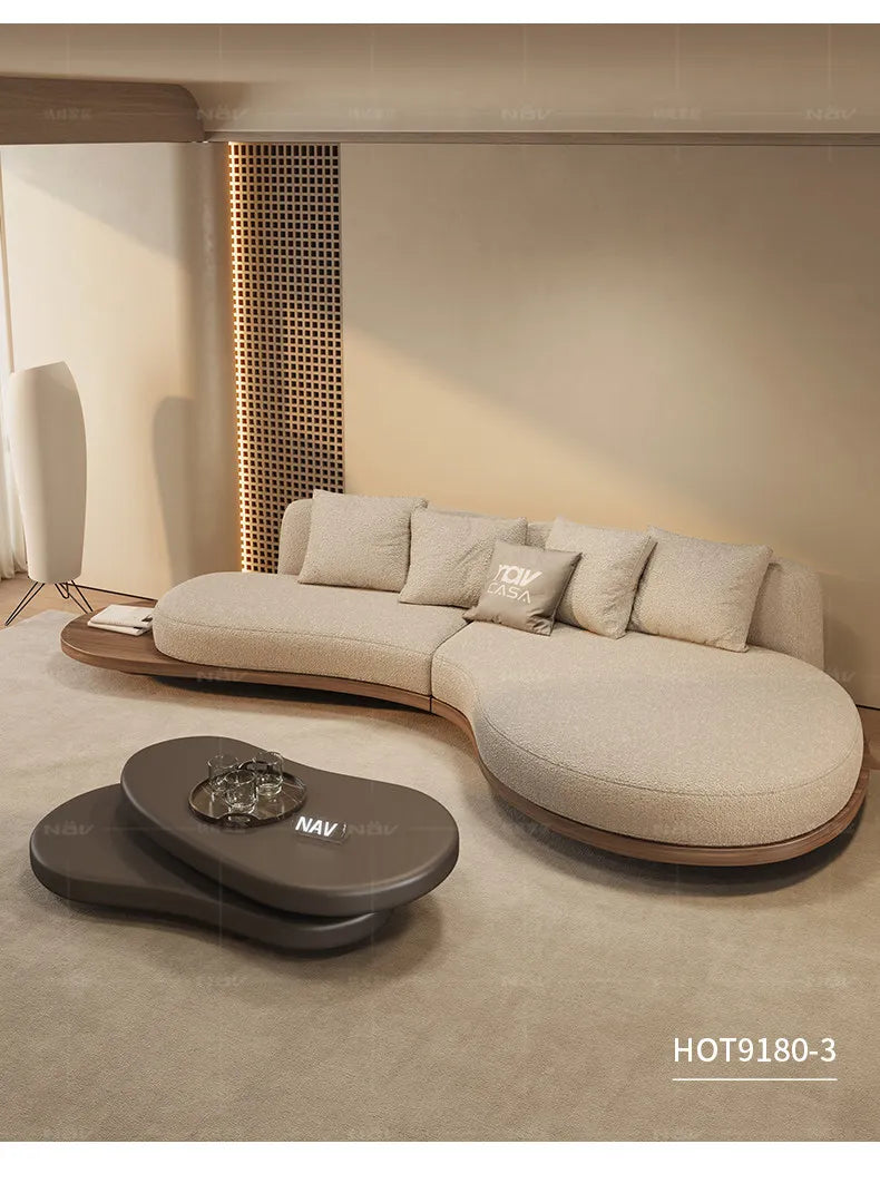 YWalnut color special-shaped sofa disposable technology fabric modern wabi-sabi style living room home design sense