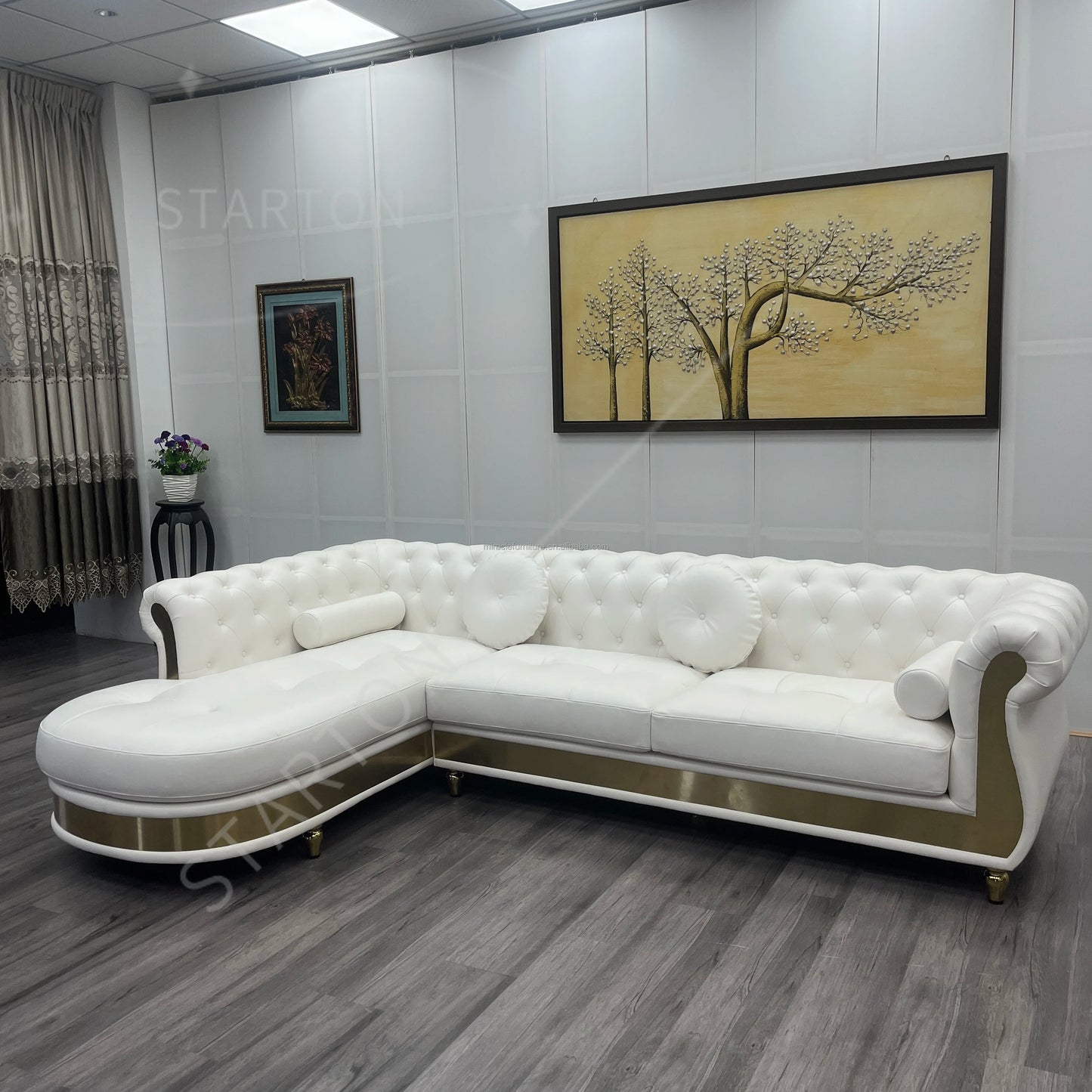Hot Sales New Designed U Shaped Modern Luxury Top Leather Living Room Sofas Button Tufted Upholstered Sofa Set for Home Villa