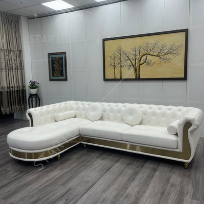 Hot Sales New Designed U Shaped Modern Luxury Top Leather Living Room Sofas Button Tufted Upholstered Sofa Set for Home Villa