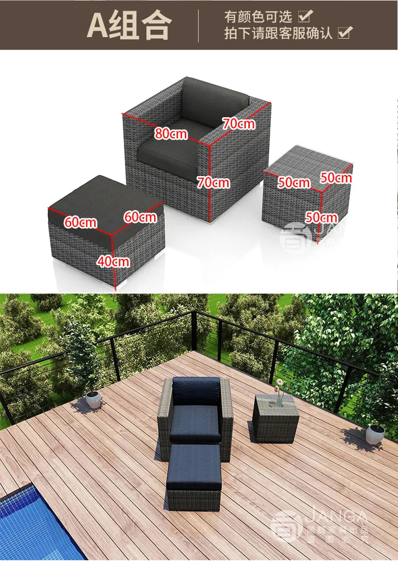 Outdoor courtyard, office building, reception area, sales center, round sofa, outdoor rattan chair, negotiation of large