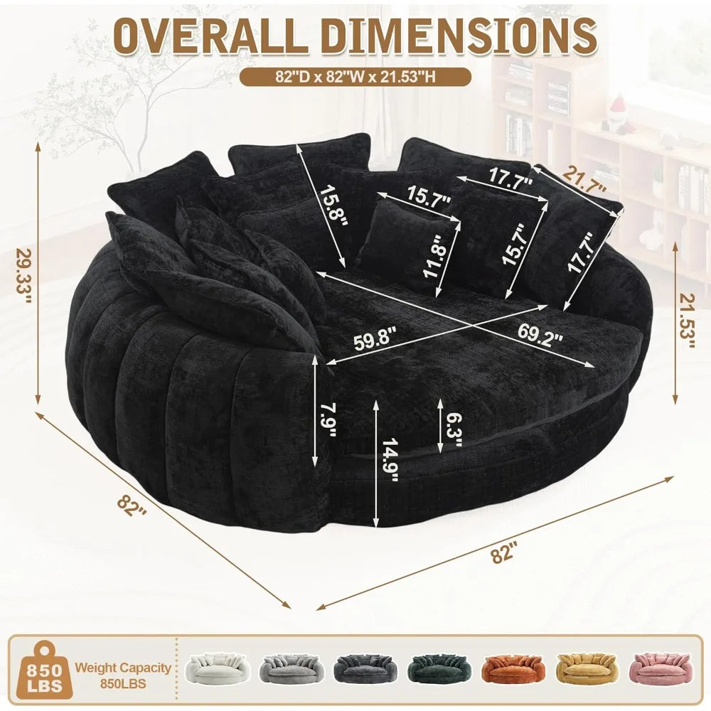 82'' Oversized Upholstered Sofa Bed, Round Chaise Lounge Chair Indoor, Modern Chenille Boneless Couch, No Assembly Required