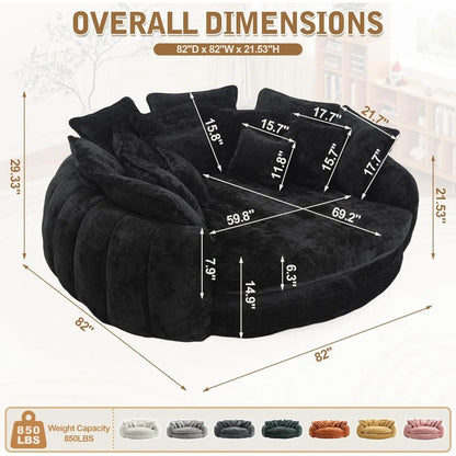 82'' Oversized Upholstered Sofa Bed, Round Chaise Lounge Chair Indoor, Modern Chenille Boneless Couch, No Assembly Required