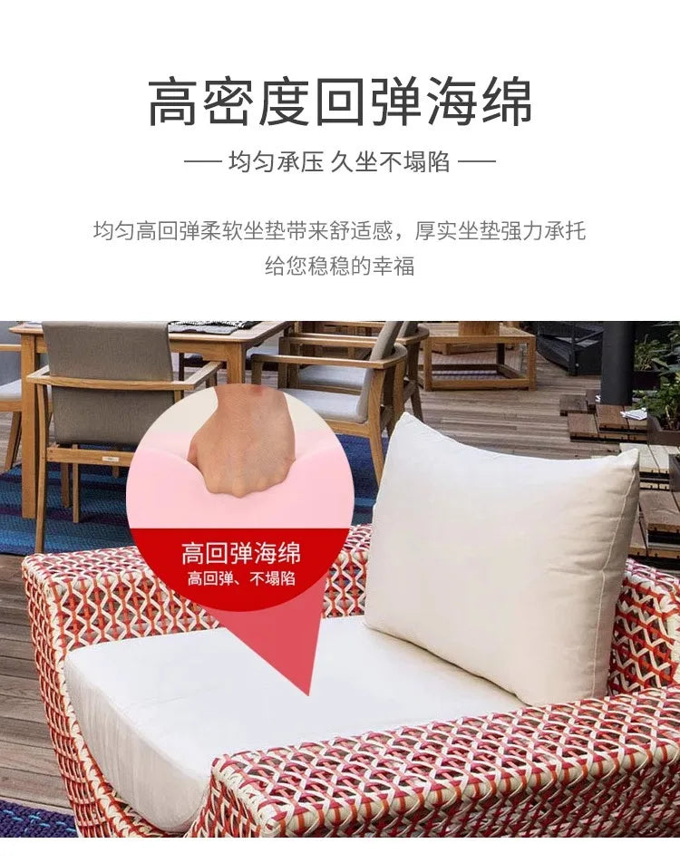Outdoor Patio Rattan Sofa Hotel Homestay Open-Balcony Leisure Table and Chair Waterproof Sunproof Furniture Set
