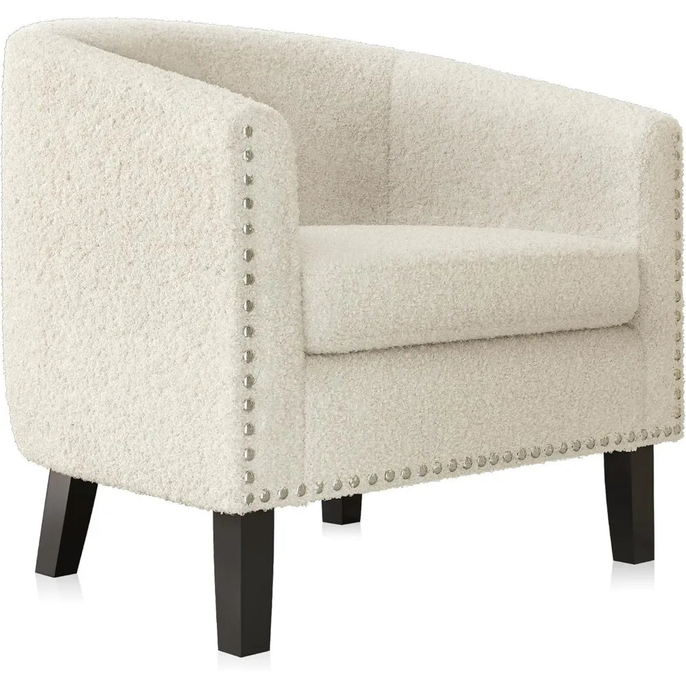 Upholstered Accent Chair, Barrel Club Chair with Silver Nail Head Trim & Legs for Living Room Bedroom Reception Room